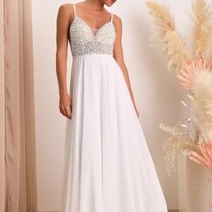 White beaded wedding dress